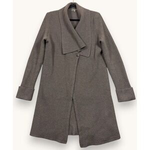 Mantovani Studio Cardigan Women L Brown Italian 100% Cashmere Waffle Knit Coat